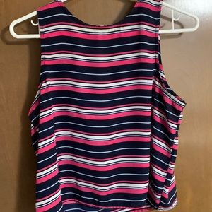 Blue and Pink Striped Polyester Tank Top